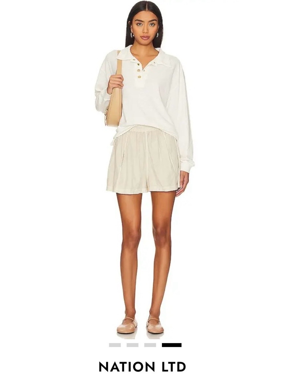Nation LTD Banks Cream Long Sleeve Relaxed Snap Button-Down Polo